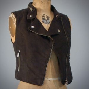 H&M Black ultra suede moto vest